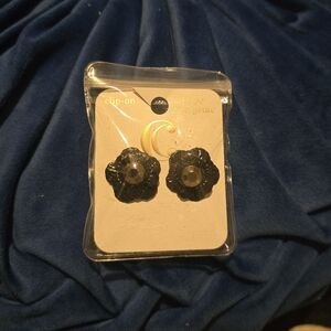 Charming Charlie | Black Flower Clip-On Earrings